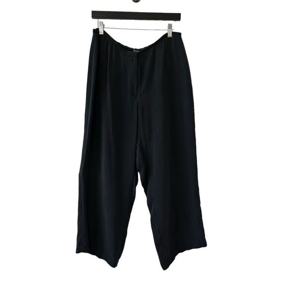 Eileen Fisher Silk Elastic Waist Wide Leg Crop Pants Black Women's Size Medium - Picture 2 of 5